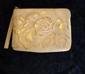 Patricia Nash Gold Floral Embossed Wristlet
